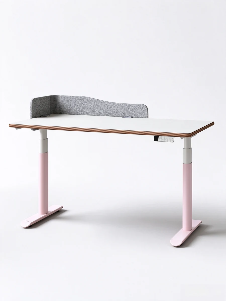 White standing desk with sakura pink frame